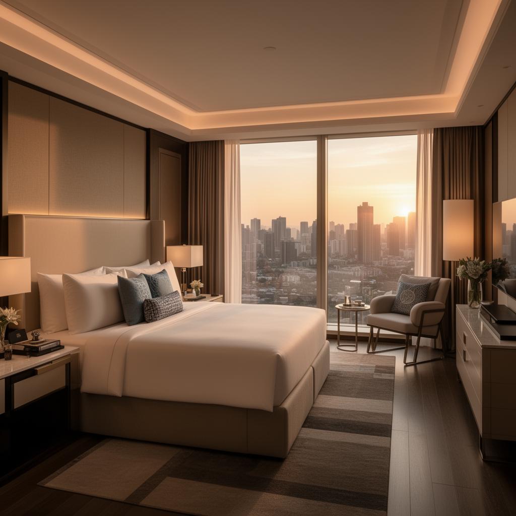 Premium spavaća soba u apart-hotelu sa pogledom na panoramu grada